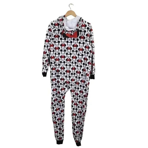 Disney Tsum  Tsum Minnie Mickey Mouse Hooded One-Piece Pajamas Onesie Medium - Picture 6 of 14